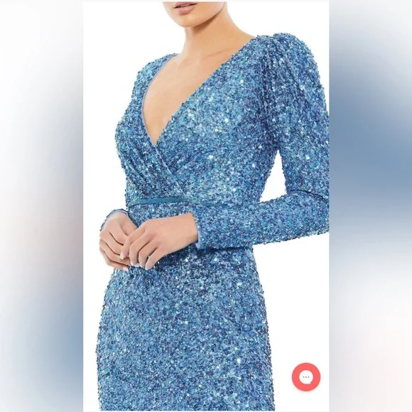 Puff shoulder sequined surplice gown - Picture 3 of 3